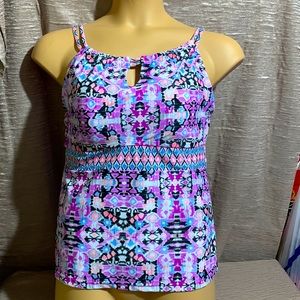 Splashletics Tankini Top L Purple Pink Black  White Inside Support